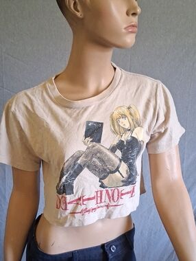 Beige Death Note Graphic Crop Tank Top - Women's